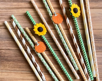 Pumpkin Sunflower Paper Straws | Fall Party Decor, 24 Count