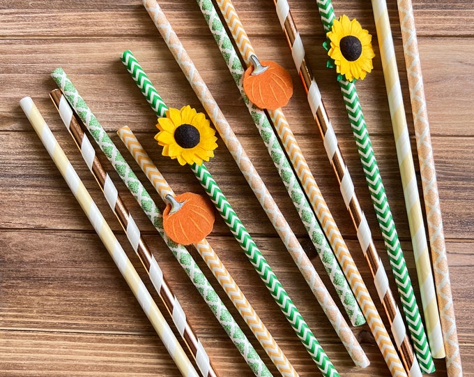Little Pumpkin Straws | Little Pumpkin Baby Shower | Little Pumpkin Straws | Sunflower Shower Decor | Sunflower Straws