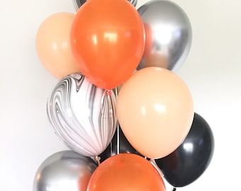 Black and Blush Halloween Balloon Bouquet | Agate and Chrome Party Decor
