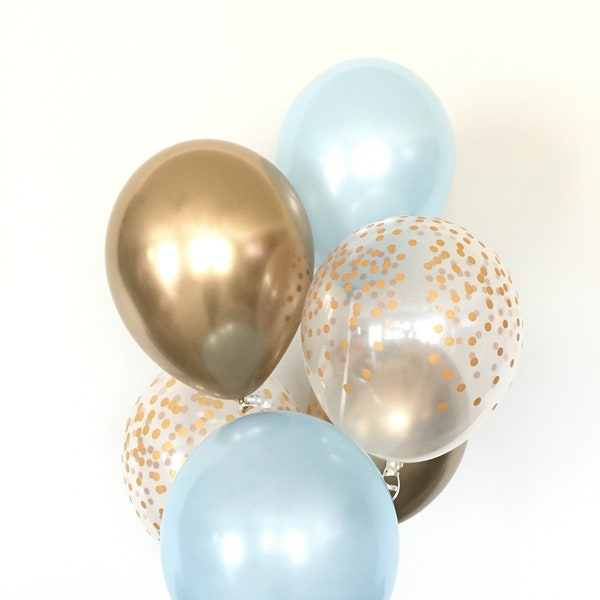 Blue and Gold Balloons | Blue and Chrome Gold Balloons | Something Blue | Gold Bridal Shower Decor | Blue Baby Shower