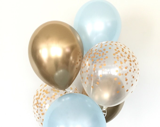 Blue and Gold Balloons | Blue and Chrome Gold Balloons | Something Blue | Gold Bridal Shower Decor | Blue Baby Shower