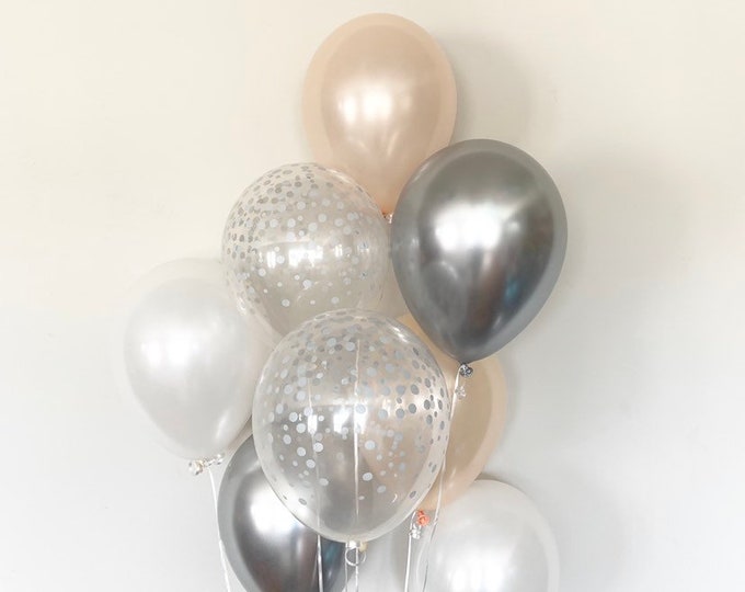 Peach and Silver Balloons | Peach Balloons | Peach Bridal Shower Decor | Peach Baby Shower Decor | White and Peach
