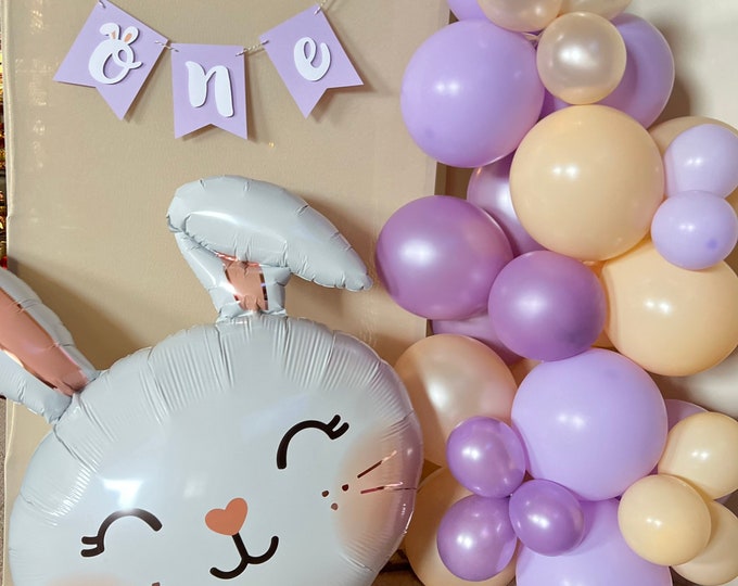 Some Bunny Is One Balloon Garland Kit DIY | Bunny Birthday Balloons | Purple and Peach Birthday Party Decor | Peach & Purple Balloons