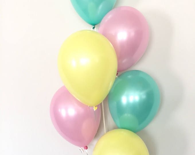 Mint, Pink and Yellow Balloon Bouquet | Pink and Mint Balloon Bouquet | Spring Balloon Bouquet | Easter Balloons, Gender Neutral Baby Shower