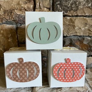Pumpkin Favor Boxes | 4” x 4” x 4” Sized White Box with Gold Bow | Fall in Love Bridal | Pumpkin Birthday Party| Little Pumpkin Favors