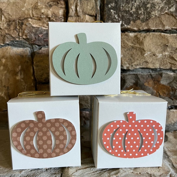 Pumpkin Favor Boxes | 4” x 4” x 4” Sized White Box with Gold Bow | Fall in Love Bridal | Pumpkin Birthday Party| Little Pumpkin Favors