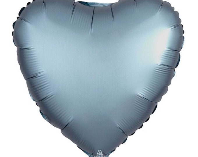 Steel Blue Heart Balloons | Blue Mylar Heart Balloons | Dusty Blue Baby Shower Decor | Dusty Blue Bridal Shower | Valentine's Love