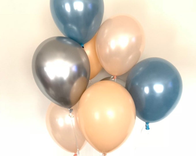 Slate Blue Balloons | Slate Blue Wedding Decor | Slate Blue and Peach Balloons | Chrome Silver Balloons | Slate Blue Bridal Shower Decor