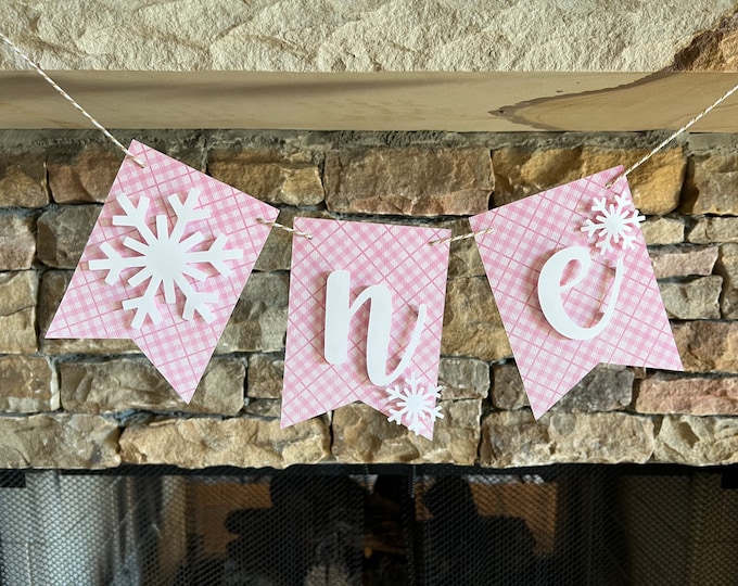 Pink Snowflake High Chair Banner | Pink Winter One Banner | Winter ONEderland One High Chair Banner | Snowflake First Birthday Photo Shoot