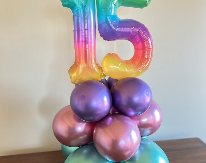 15th Birthday Balloon Centerpiece | 15th Birthday Balloons | Fifteenth Birthday Tabletop Balloons | Table Number 15 | Quinceanera Balloons