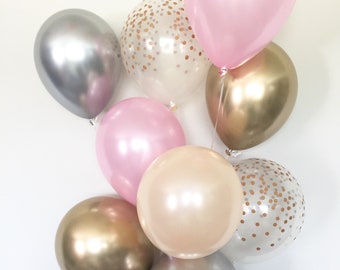 Pink, Gold, Silver Balloon Bouquet, Bridal Shower Decor
