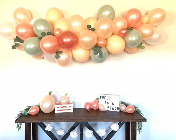 Sweet As A Peach Balloon Garland DIY Kit | Sage Green and Blush Bridal Shower Decor | Green Baby Shower | Wedding Balloon Garland Photo