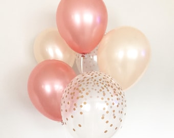 Rose Gold Balloon Bouquet | Peach and Gold Balloon Bouquet | Rose Gold Balloons | Rose Gold Bridal Shower Decor | Rose Gold Wedding Decor