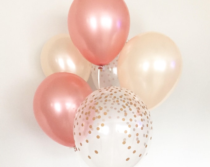 Rose Gold Balloon Bouquet | Peach and Gold Balloon Bouquet | Rose Gold Balloons | Rose Gold Bridal Shower Decor | Rose Gold Wedding Decor