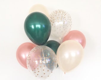 Rose Gold and Green Balloon Bouquet | Bridal Shower Decor