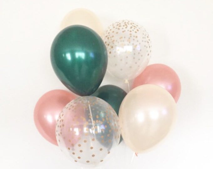 Rose Gold and Green Balloon Bouquet | Rose Gold Balloons | Peach & Green Balloon Bouquet | Bridal Shower Balloons | Rose Gold Bridal Shower