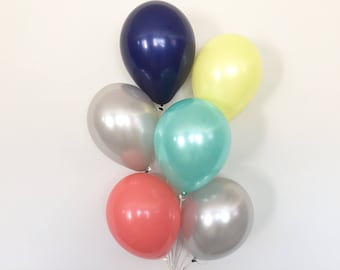 Navy, Coral, Mint Balloon Bouquet | Bridal Shower Decor