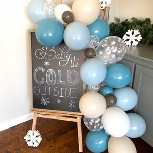 Blue Snowflake Balloon Garland | Baby it’s Cold Outside Bridal Shower Decor | Blue and Brown Hot Cocoa Bar Decor