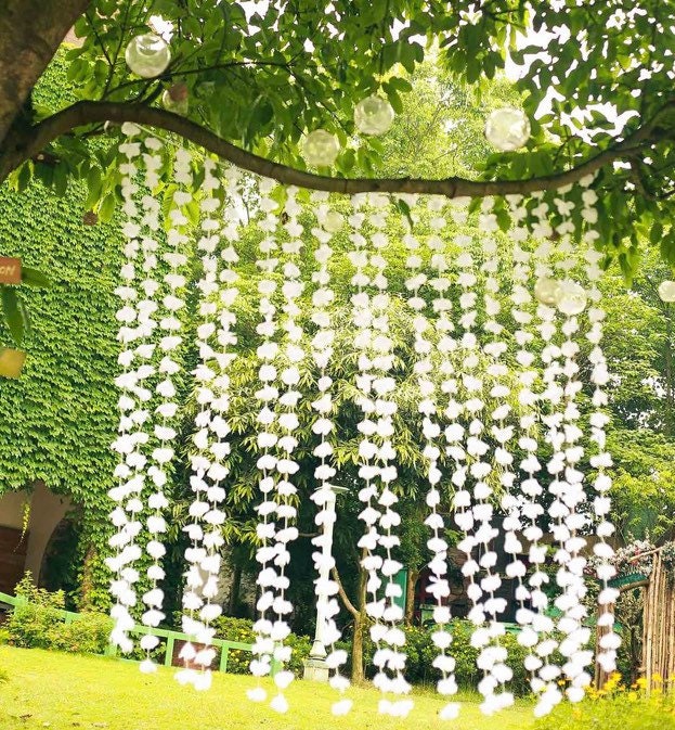 White Floral Backdrop White Flower Garland White First Birthday