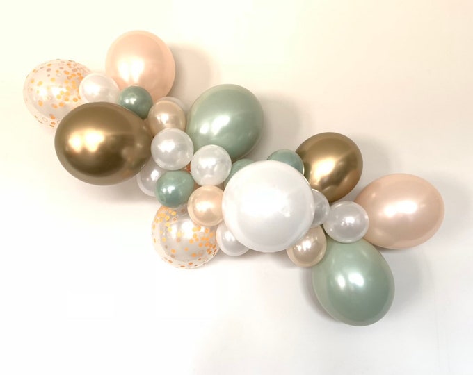 Sage Green Balloon Garland | Green and Blush Bridal Shower Decor | Green Baby Shower Decor | Balloon Garland Kit | Green and Gold