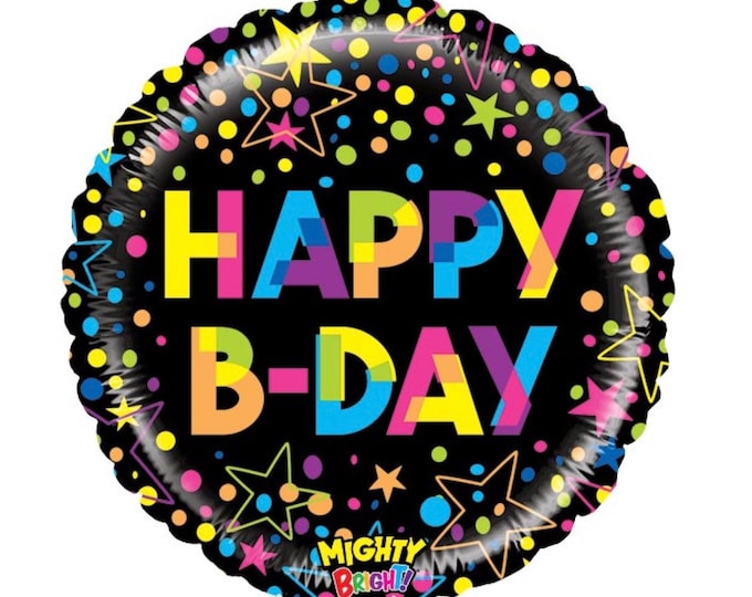 Neon Happy Birthday Balloons | Modern Birthday Party Decor | Rainbow Balloons | Colorful Balloons | Black Birthday Balloon