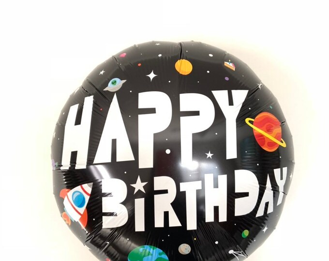 Galaxy Happy Birthday Balloons | Outerspace Birthday Party Decor | Astronaut Birthday | Black and White Balloons | Astronaut Balloons
