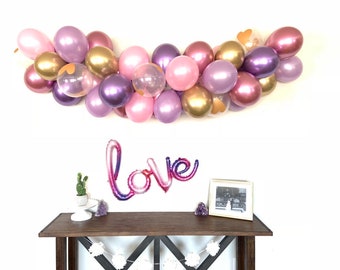 Pink and Purple Balloon Garland | Chrome Balloons | Valentine’s Day Party Decor | Princess Birthday Party Decor | It’s A Girl Baby Shower