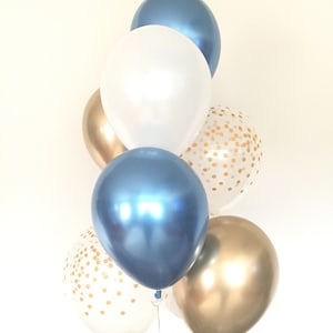 Chrome Blue Balloons | Navy and Gold Balloons |Navy and White Balloons | Blue Baby Shower Decor | Chrome Blue Birthday Balloons | Navy Brida