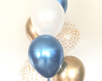 Chrome Blue Balloons | Navy and Gold Balloons |Navy and White Balloons | Blue Baby Shower Decor | Chrome Blue Birthday Balloons | Navy Brida