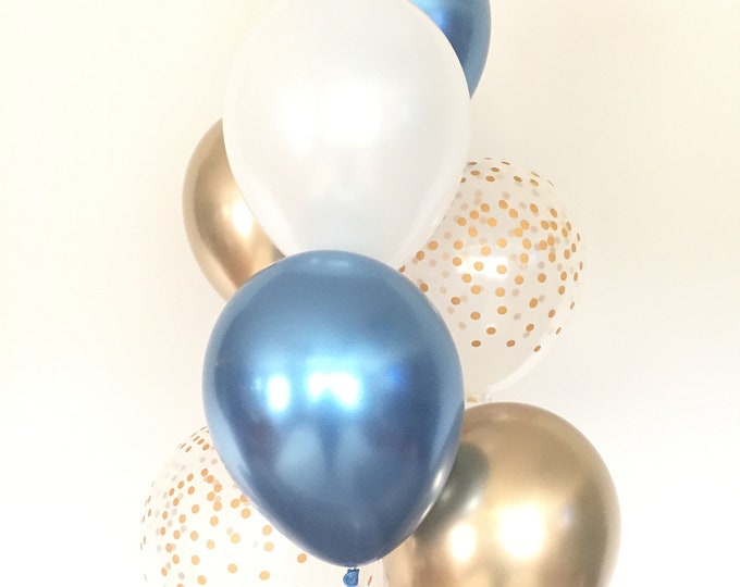 Chrome Blue Balloons | Navy and Gold Balloons |Navy and White Balloons | Blue Baby Shower Decor | Chrome Blue Birthday Balloons | Navy Brida