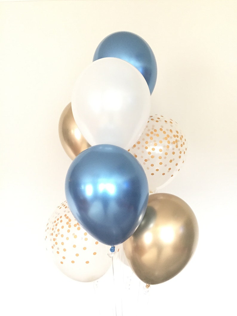 Chrome Blue Balloons Navy And Gold Balloons Navy And White Etsy