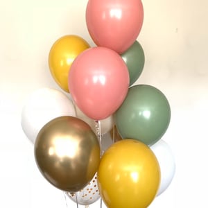 Globos de eucalipto y mostaza / Globos arcoíris boho / Decoración de bodas de primavera / Globos de mostaza y palisandro
