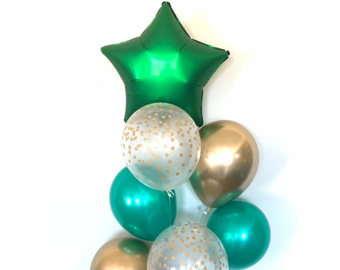 Twinkle Little Star Balloons | Green Star Balloons | Green and Gold Baby Shower Decor | Star Birthday Balloons | Two The Moon Birthday