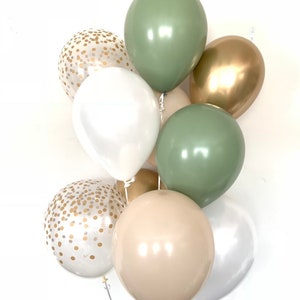 Green and White Balloons Light Green Wedding Decor Green and Gold Balloons Eucalyptus Balloons Dark Sage Green Bridal Shower Decor image 1