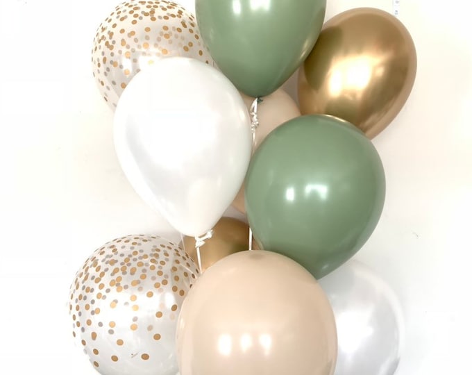 Green and White Balloons | Green Wedding Decor | Green and Gold Balloons | Eucalyptus Balloons | Sage Bridal Shower Decor | Tini bit older