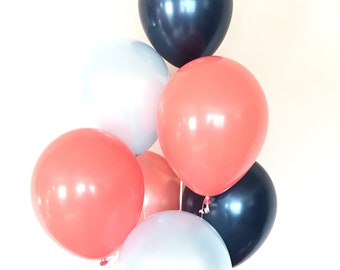 Coral, Navy & Light Blue Balloon Bouquet | Party Decoration