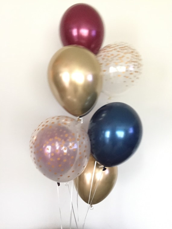 Bleu et or - Numéro d'anniversaire Bouquet de ballons confettis