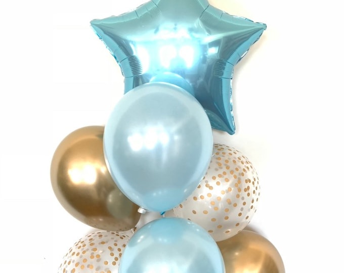 Twinkle Little Star Balloons | Blue Star Balloons | Blue and Gold Baby Shower Decor | Blue Star Birthday Balloons | Out Of This World Birt