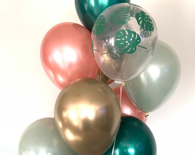 Sage Green Balloons | Tropical Bridal Shower Decor | Tropical Balloons | Chrome Gold Balloons | Rose Gold Bridal Shower Decor