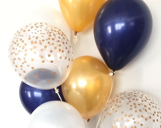 Navy and Gold Balloon Bouquet | Gold and Navy Balloon Bouquet | Navy and Gold Balloons | Navy and Gold Graduation Balloons | Navy Bridal