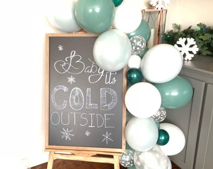 Snowflake Balloon Garland | Baby it’s Cold Outside Bridal Shower Decor | Green Winter Wonderland Balloon Garland