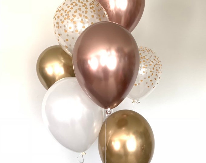Chrome Rose Gold and White Balloons | Rose Gold Bridal Shower Decor | Chrome Gold Balloons | Rose Gold Birthday Decor | Champagne Balloons