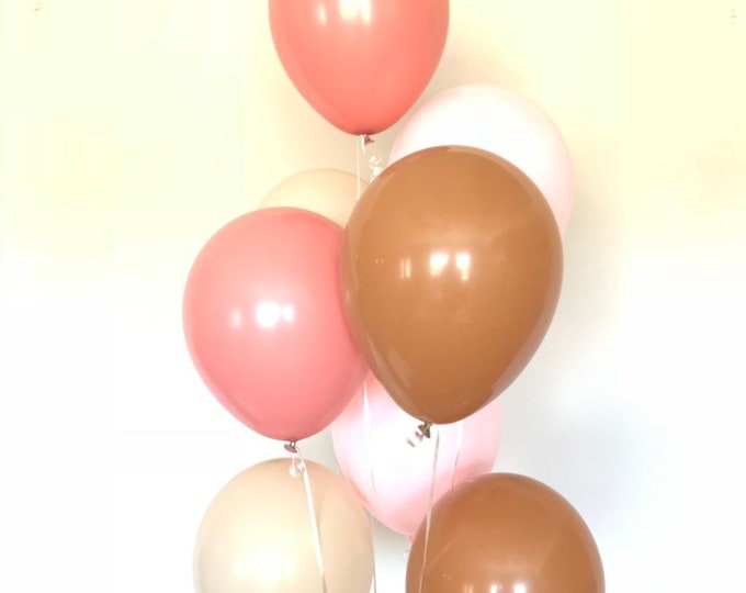 Boho Rainbow Balloons | Rosewood and Matte Pink Balloons | Boho Birthday Balloons | Mocha and Rosewood Balloons