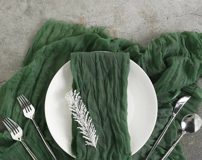 Dark Green Gauze Napkins | Dark Green Cloth Napkins | Olive Green Baby Shower Decor | Dark Green Bridal Shower | Olive Green Table Napkin