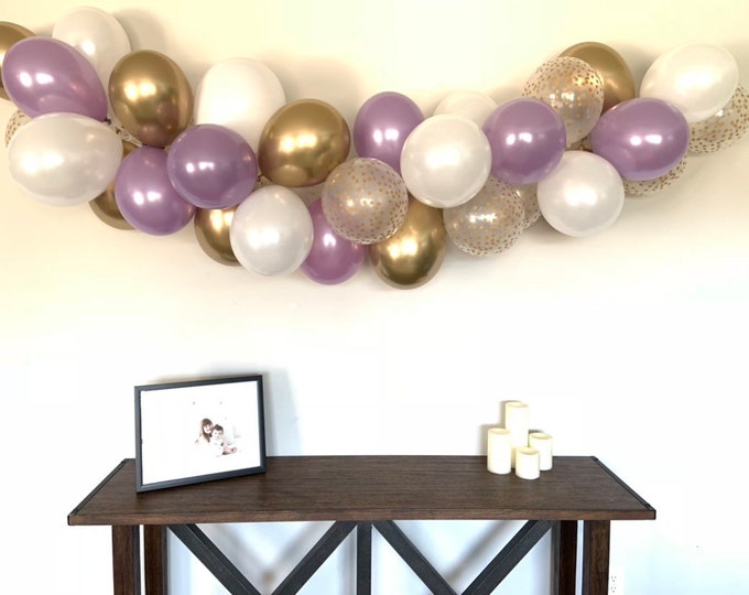 Lavender Balloon Garland DIY Kit | Lavender and Gold Bridal Shower Decor | Lavender Baby Shower | Lavender and White Balloon Garland