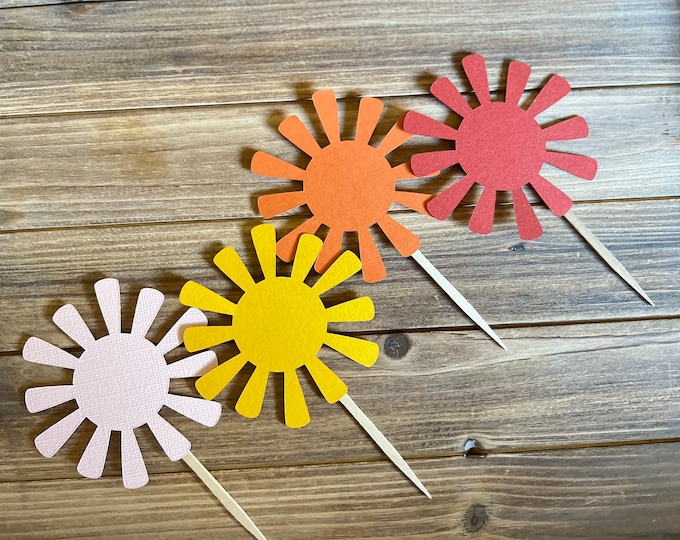 Boho Sun Cupcake Toppers |  Boho Sun Cake Toppers | First Trip Around The Sun Party Decor | Little Sunshine Baby Shower Decor