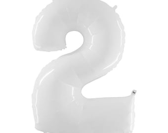 White Number 2 Balloon | White Second Birthday Balloons | Mylar Number Balloons | Large Foil Balloons | White Two Balloons