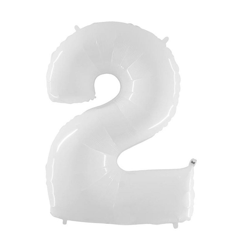 White Number 2 Balloon White Second Birthday Balloons Mylar Number