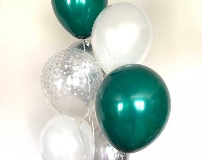 Green and Silver Balloons | Forest Green Balloons | Green and Silver Birthday Balloons | Woodland Baby Shower Decor | Graduation Party Decor