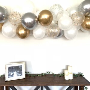 White, Silver and Gold Balloon Garland DIY Kit | Silver and Gold Bridal Shower Decor | Gold Baby Shower | Wedding Balloon Garland Photo Prop